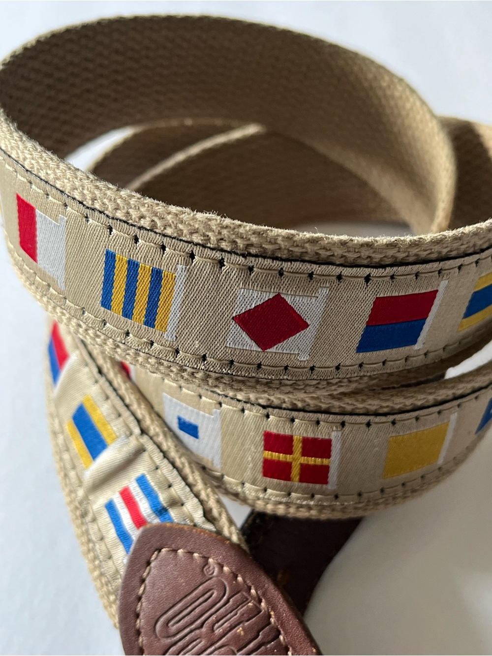 Nautical Signal Flag Ribbon Strap - Beige with Colorful Flags Mens 42